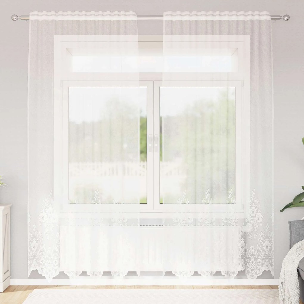 vidaXL Cortina de Renda com cortinas Branco 200 x 150 cm Poliéster