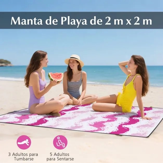 Conjunto de guarda-sol de praia com 2 cadeiras dobráveis e manta de piquenique para exterior com mecanismo de inclinação Rosa