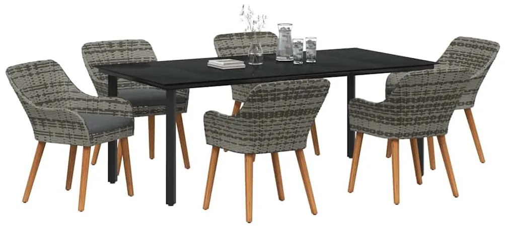 Conjunto de Jantar de Jardim 7 Peças Cinza em Rattan Sintético