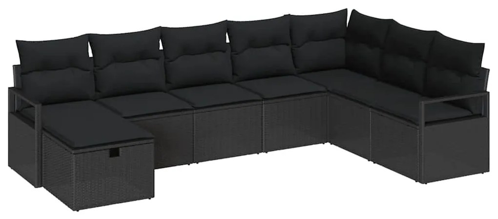 Conjunto de Sofá de Jardim de 8 Peças com Almofadas Rattan Poly Preto