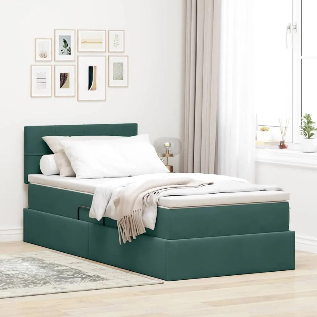 vidaXL Cama com Armazenamento Verde Escuro 100 x 200 cm Veludo