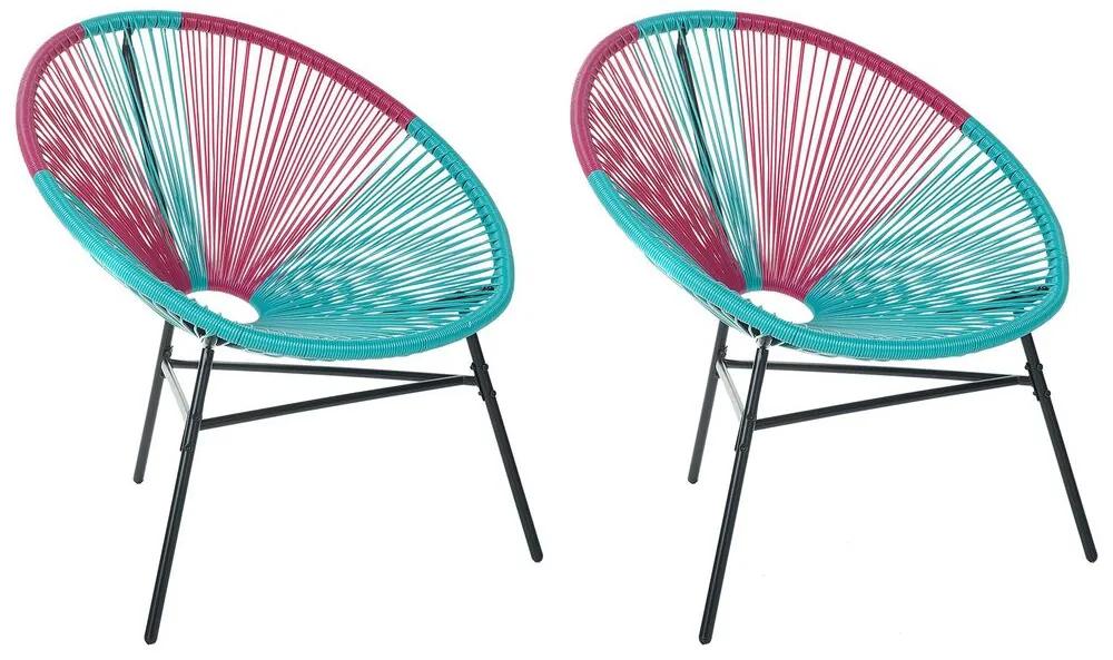 Conjunto de 2 cadeiras de jardim em rattan rosa e azul ACAPULCO Beliani