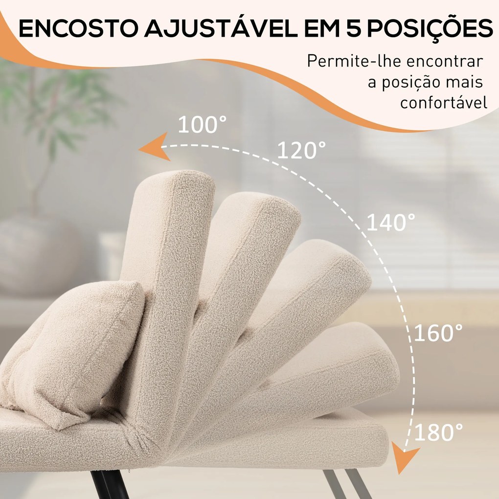 Poltrona Convertível em Cama Poltrona 3 em 1 Convertível em Cama com Encosto Ajustável em 5 Níveis 63x73x81 cm Bege