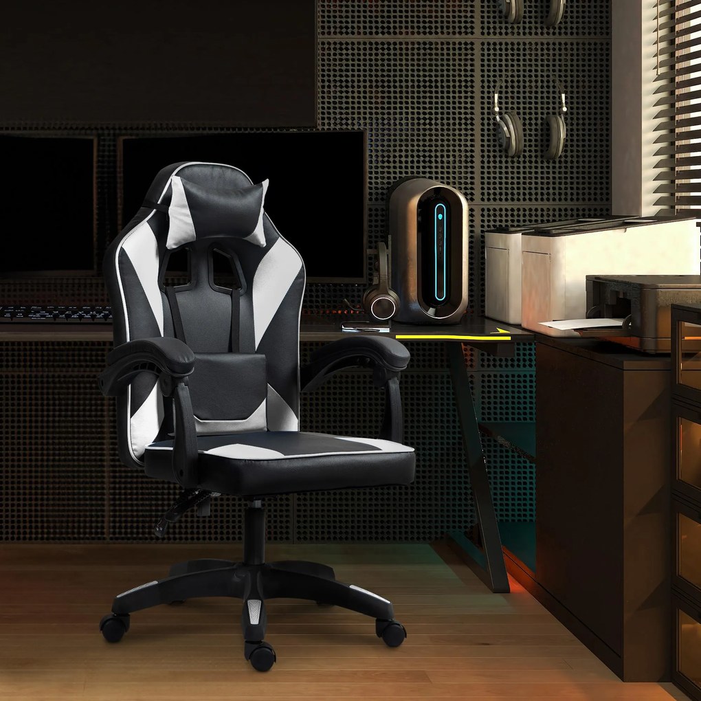 Cadeira de escritório em couro sintético preta e branca