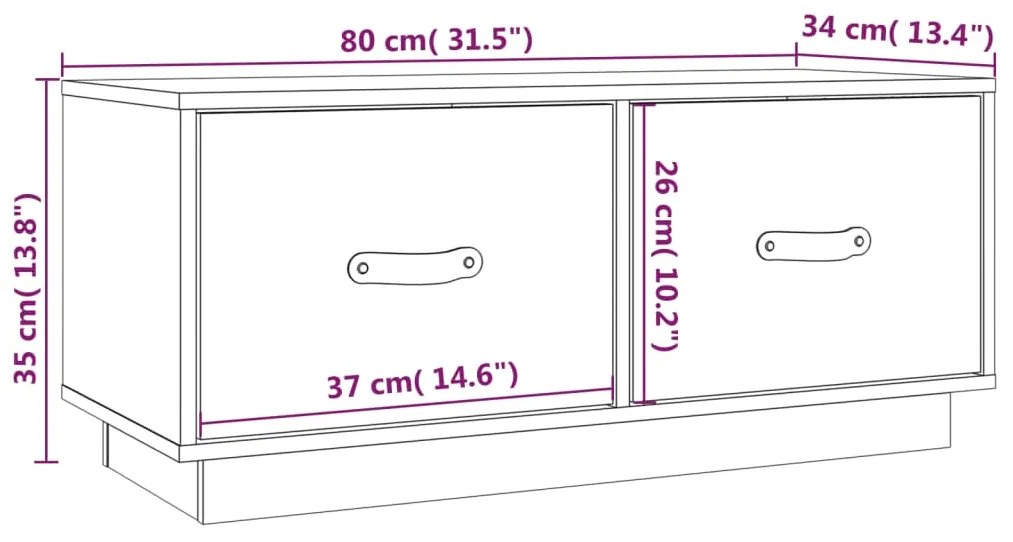 Móvel de TV 80x34x35 cm madeira de pinho maciça branco