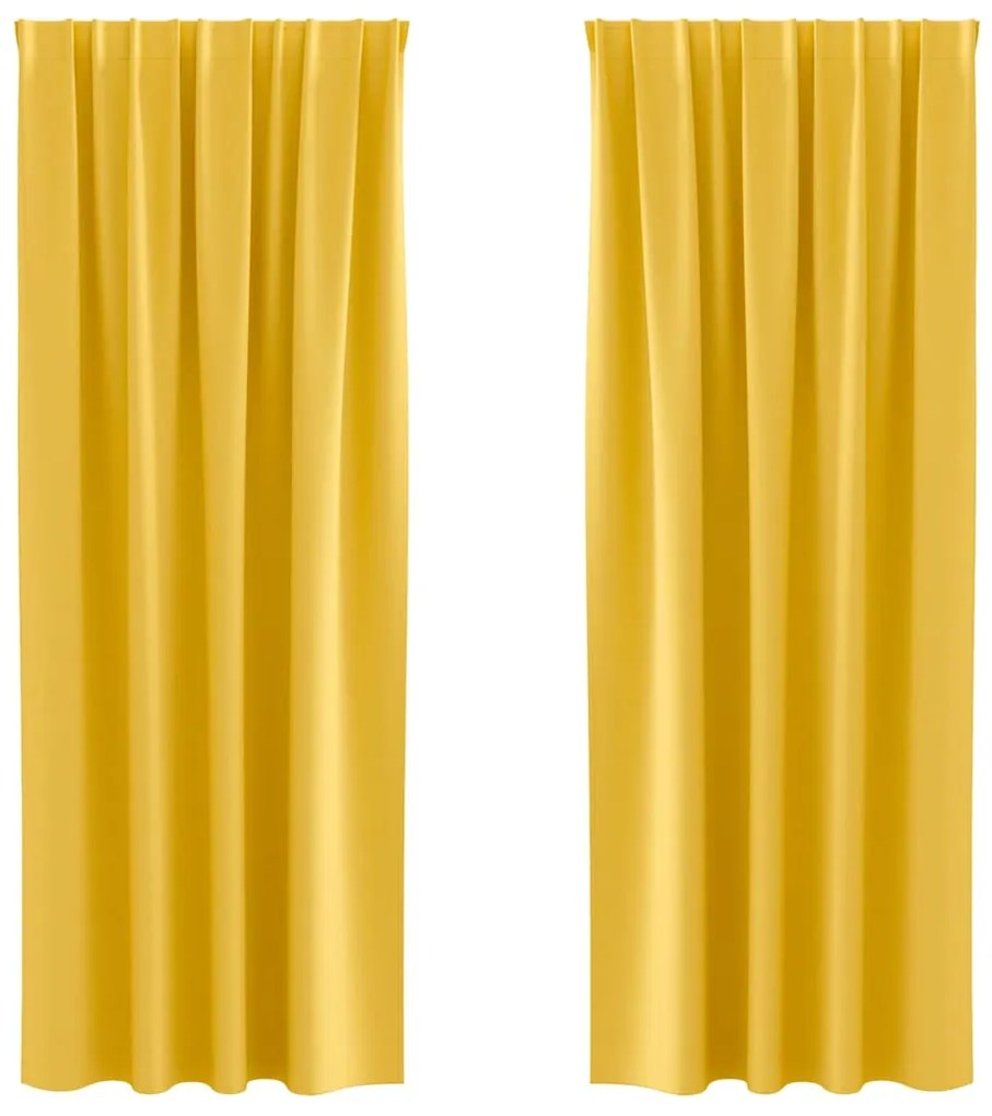 Cortinas 2 pcs amarelo mostarda 225 x 140 cm Poliéster