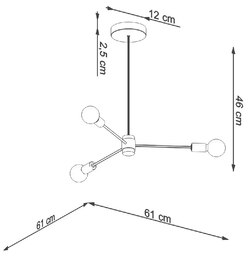 Candeeiro de Teto em AÇO LANGO 3 Lampâdas Preto