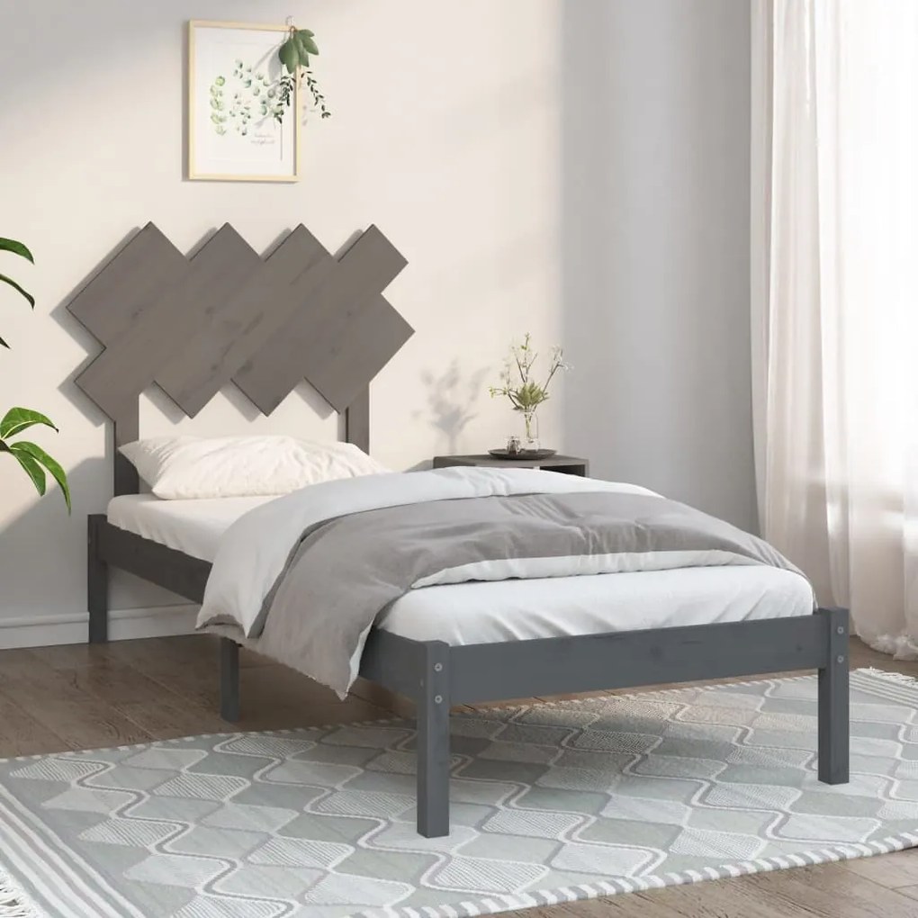 Estrutura de cama solteiro 90x190 cm madeira maciça cinza