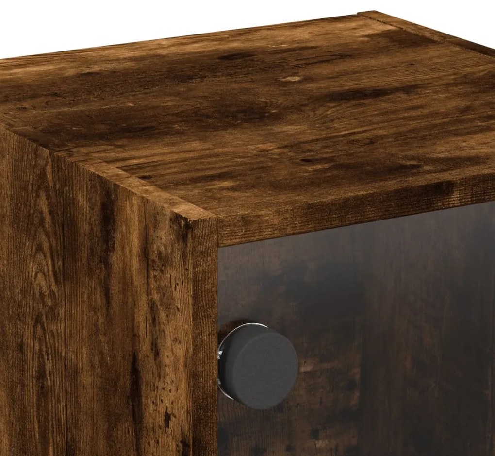 Mesa de cabeceira c/ porta de vidro 35x37x35 cm carvalho fumado