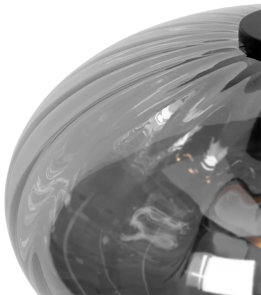 Candeeiro de suspensão Art Deco preto com vidro fumê redondo 3-luzes - Ayesha Art Deco