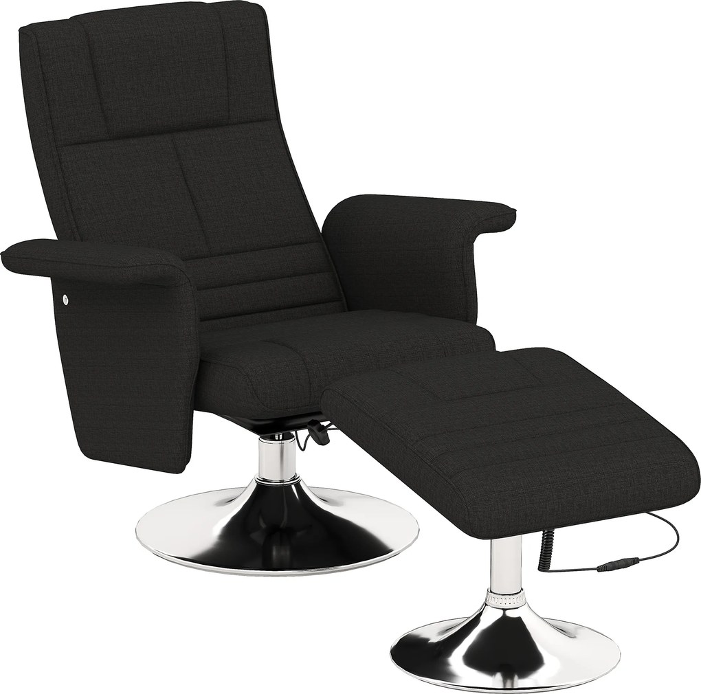 HOMCOM Poltrona de massagem com otomano, encosto reclinável, 78 x 95 x 88 cm, Preto | Aosom Portugal