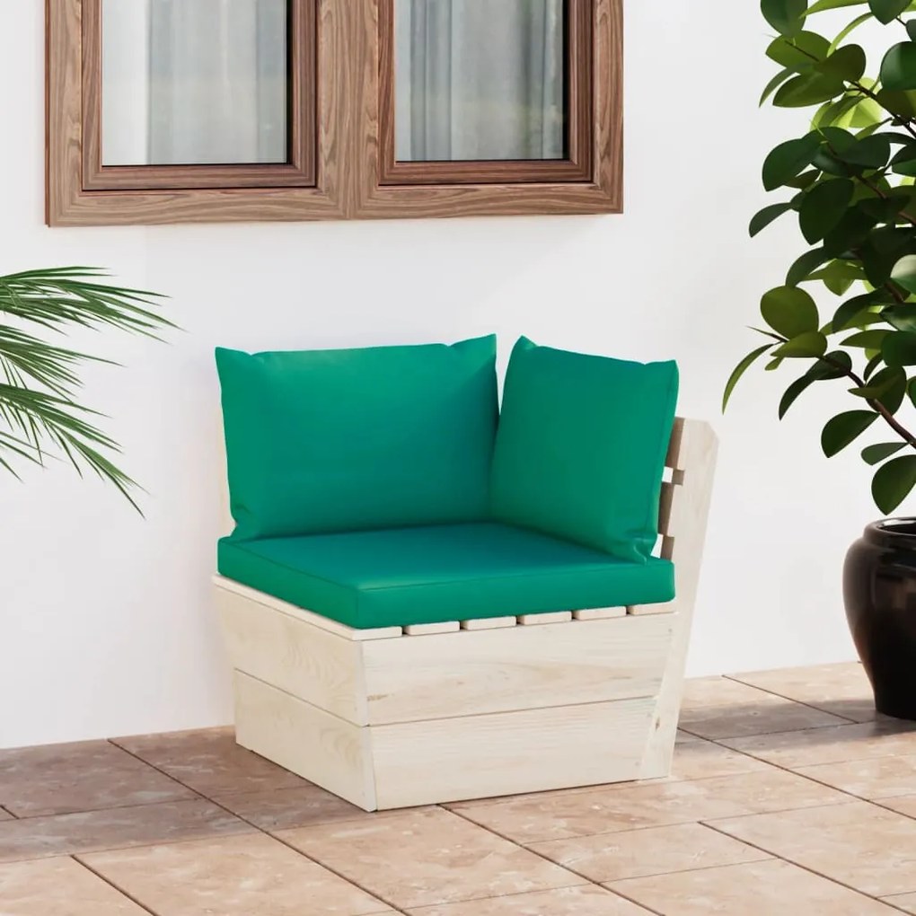 vidaXL Sofá de canto paletes p/ jardim com almofadões abeto impreg.