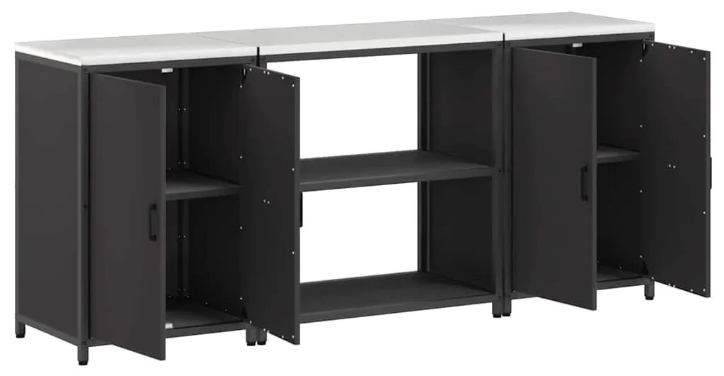Conjunto de Armazenamento de Cozinha com prateleira 3 pcs Preto