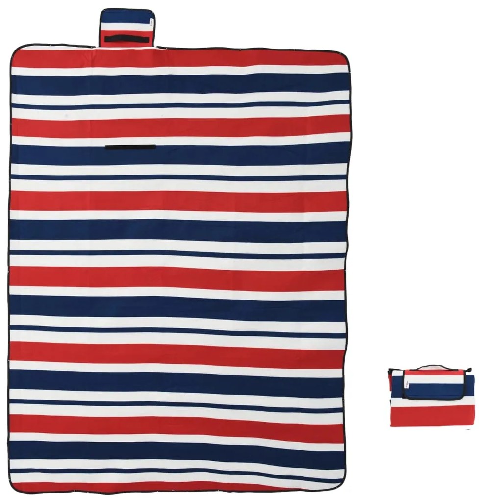 Manta piquenique dobrável 200x150cm veludo riscas vermelho/azul