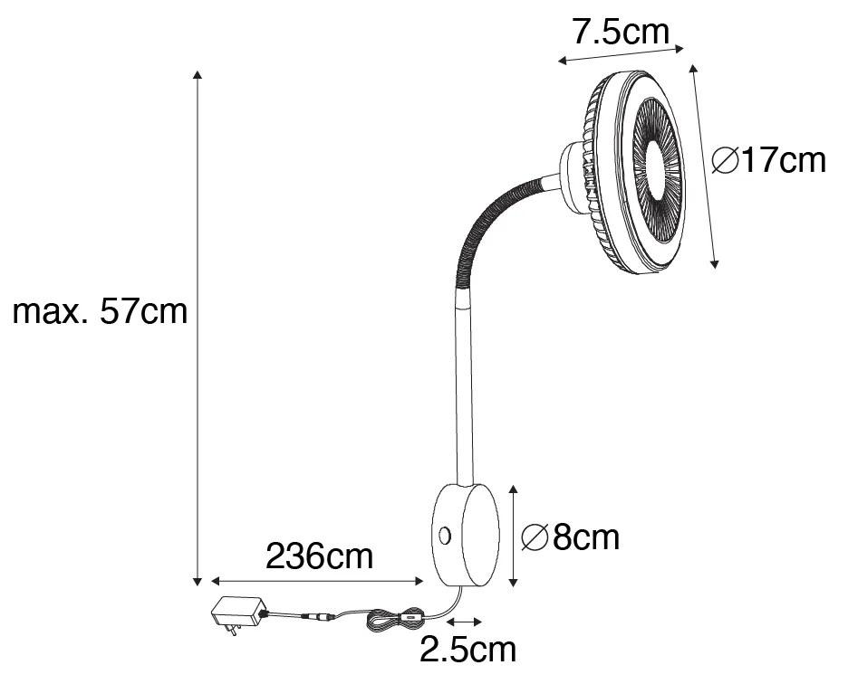 Ventilador de parede preto com LED 2700K - Dores Moderno