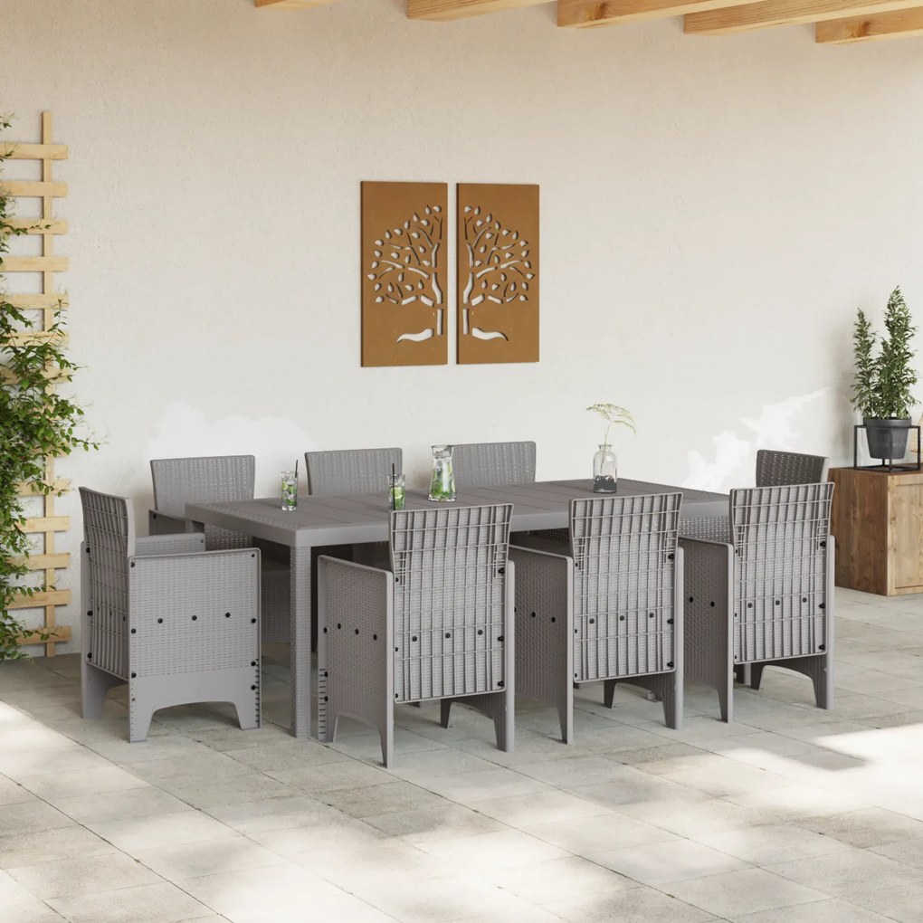 Conjunto de Jantar para Jardim 9 Peças Cinza Claro em Rattan Sintético