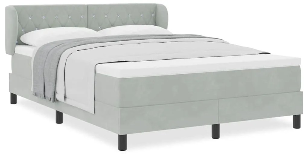 Cama Box com Colchão Cinza Claro 160x200 cm Veludo