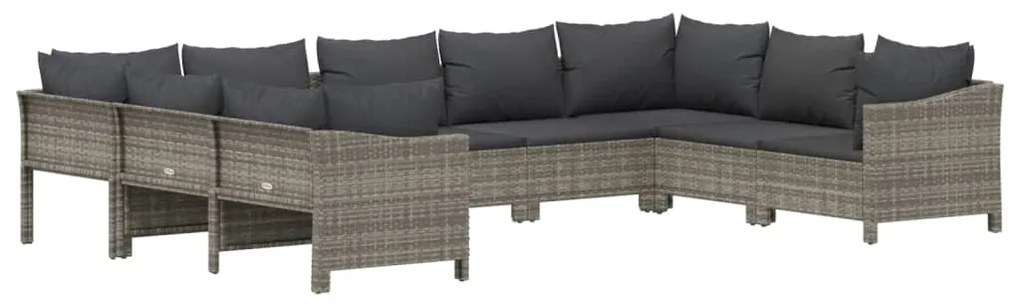 9 pcs conjunto lounge de jardim c/ almofadões vime PE cinzento