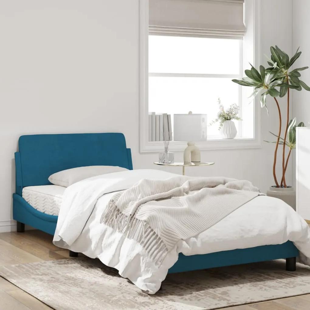 Estrutura de cama c/ cabeceira 100x200 cm veludo azul