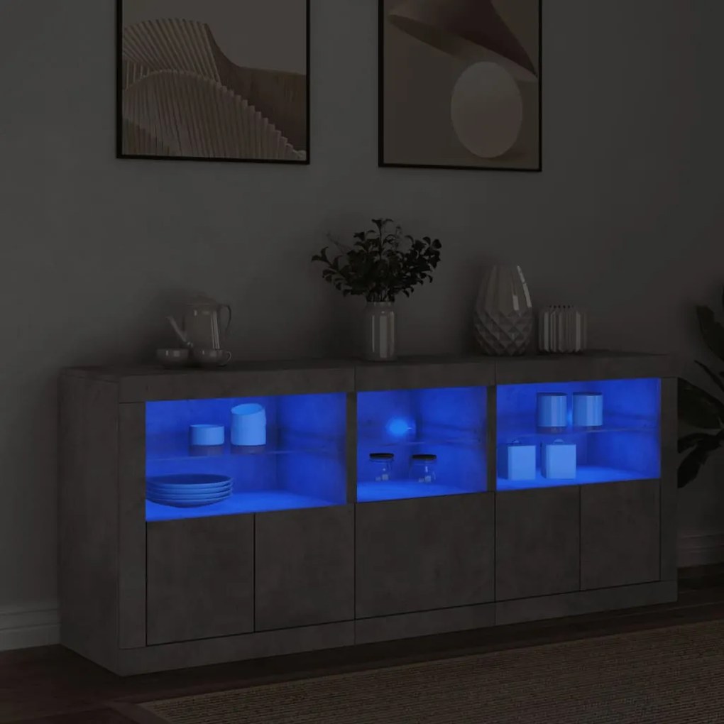 vidaXL Aparador com luzes LED 162x37x67 cm cinzento cimento