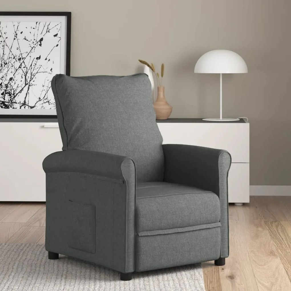 248667 vidaXL Poltrona reclinável tecido cinzento-escuro