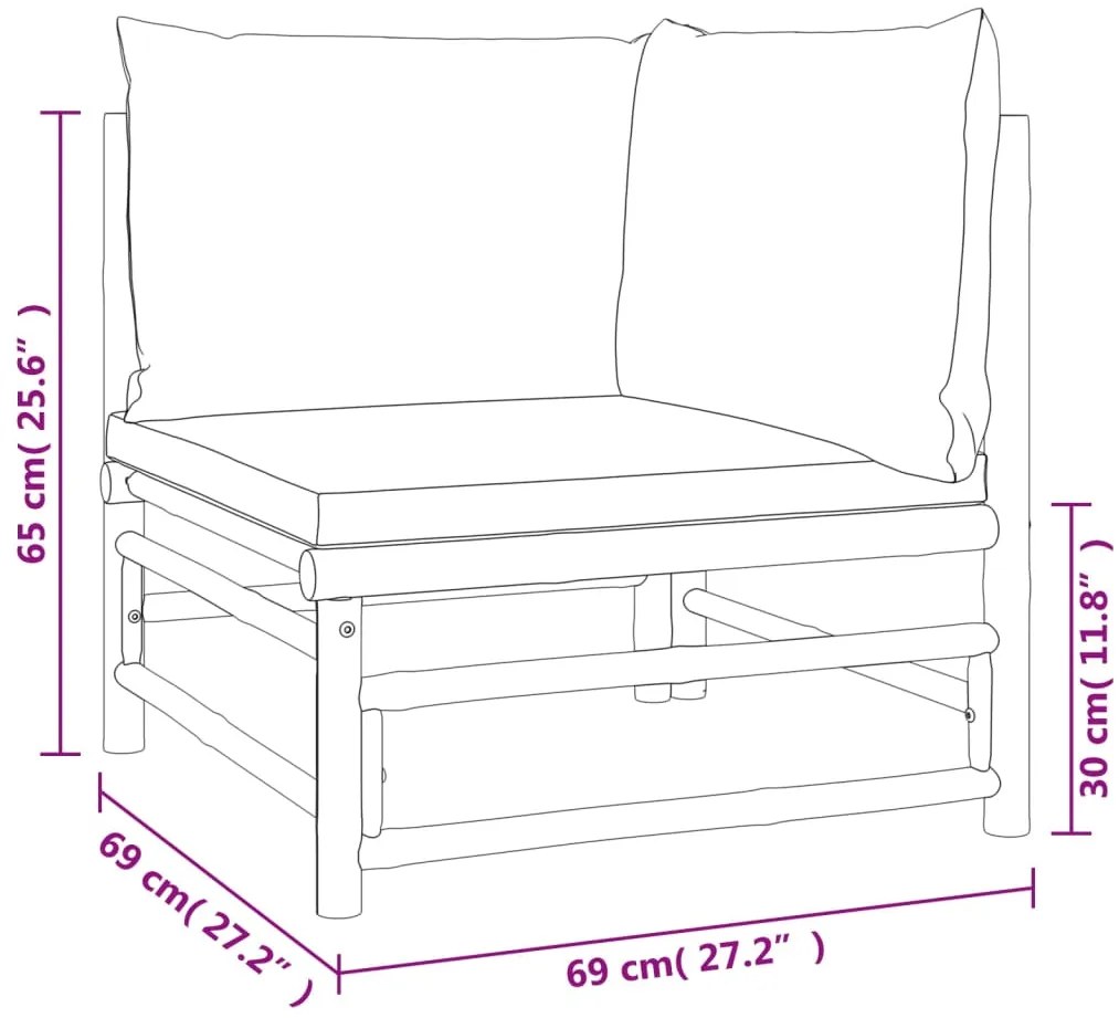 3 pcs conj. lounge de jardim bambu c/ almofadões cinzento-claro