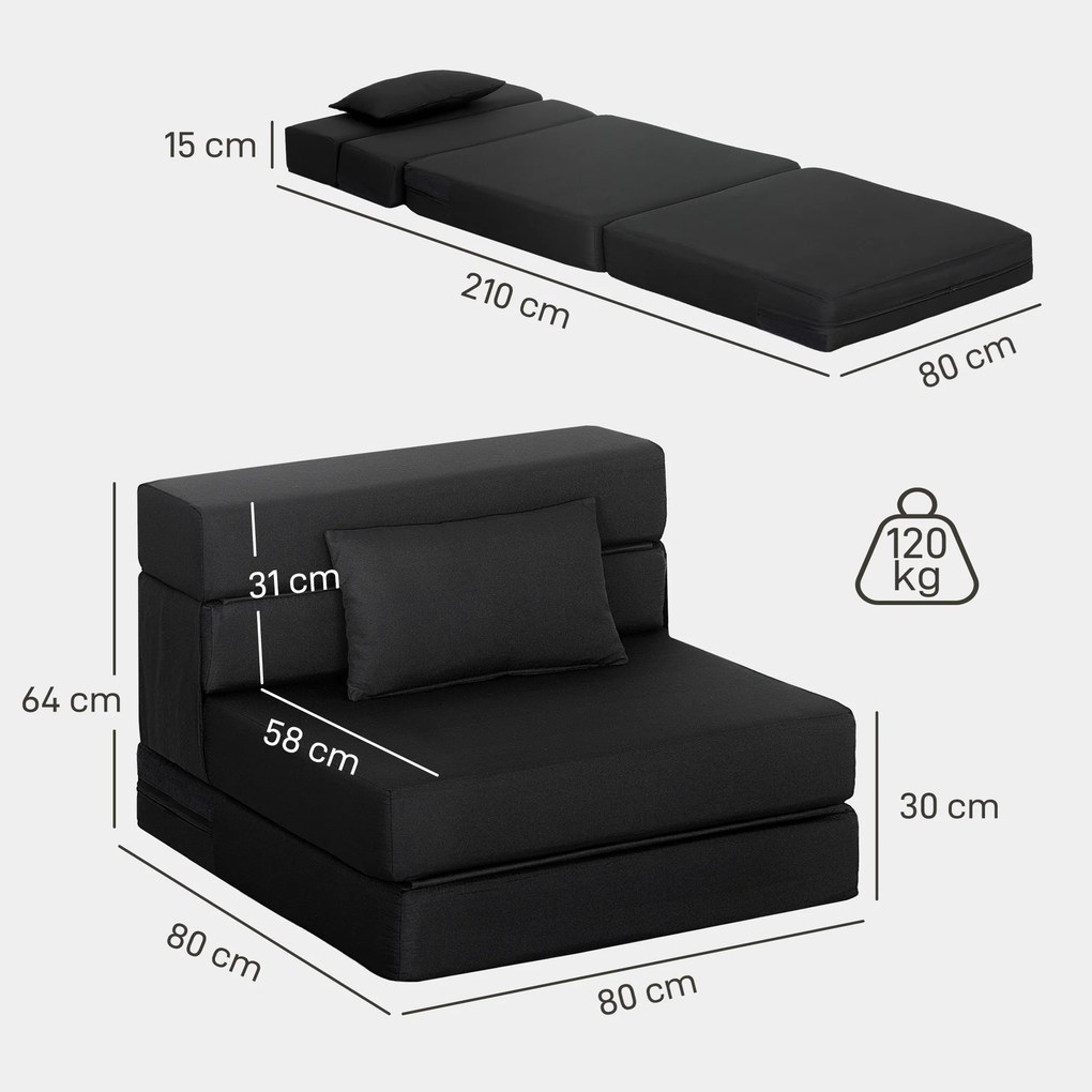 Poltrona chão convertível de 1 lugar, poltrona-cama dobrável, almofada incluída, para convidados, sala de estar, espaços pequenos, capacidade de 120 k