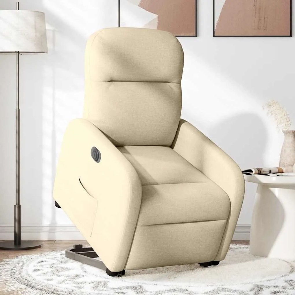 vidaXL Poltrona reclinável elevatória elétrica tecido cor creme