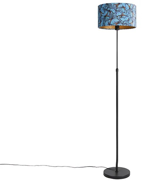 Candeeiro de pé preto com abajur de veludo borboletas 35cm - Parte Clássico / Antigo