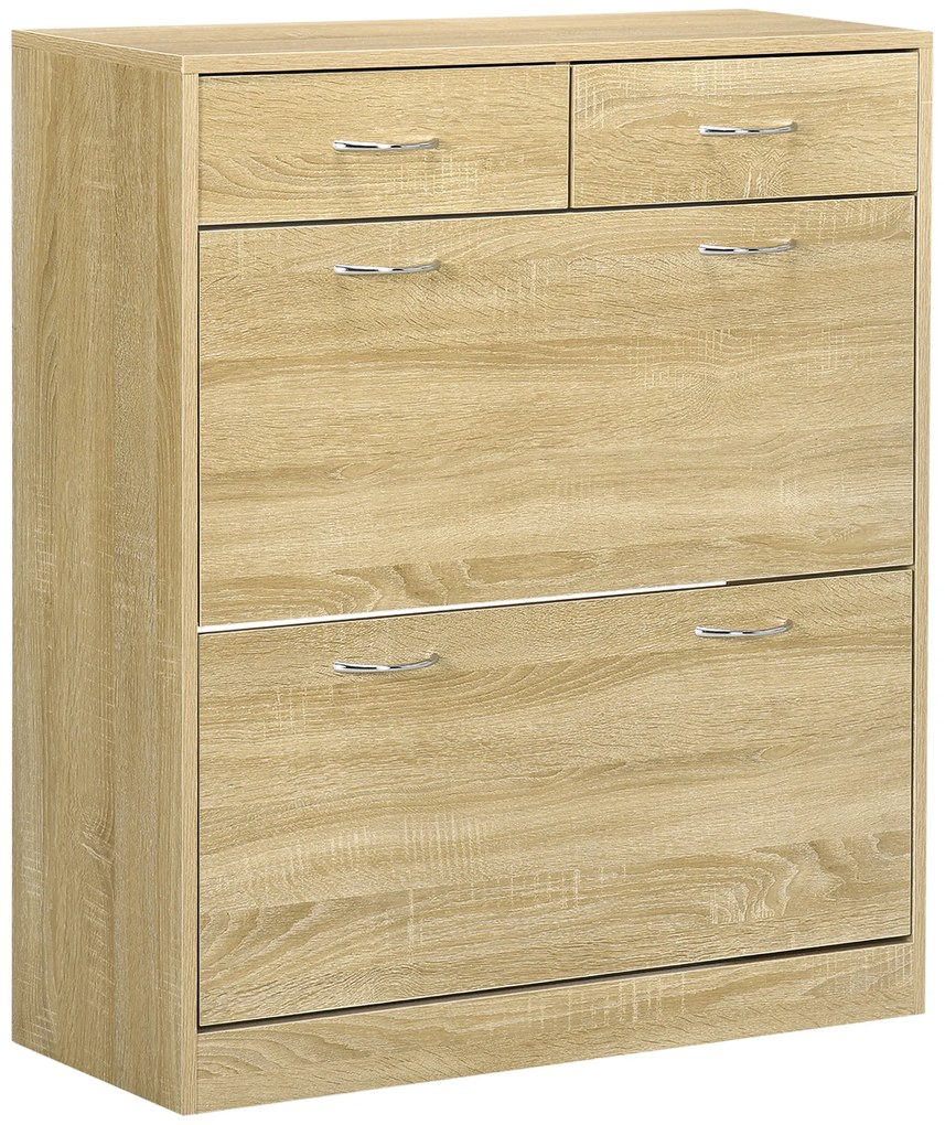 HOMCOM Sapateira Estreito com 2 Compartimentos e 2 Gavetas para 12 Pares de Sapatos 80x30x91,5 cm Carvalho