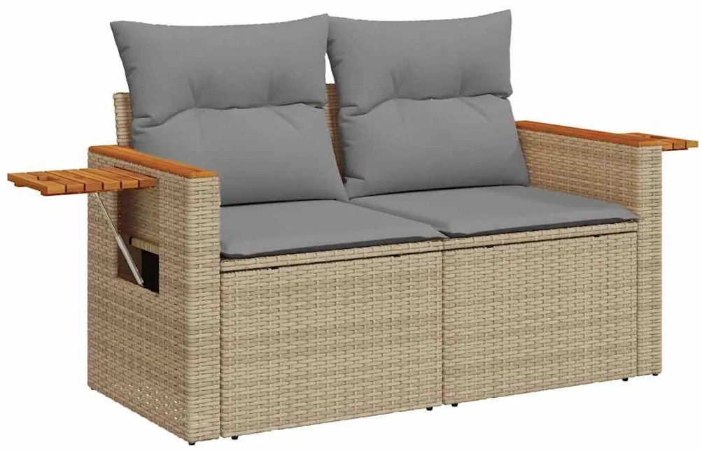 8 pcs conjunto sofás jardim com almofadões vime PE/acácia bege