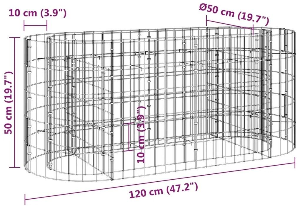 Canteiro elevado/cesto gabião 120x50x50 cm ferro galvanizado