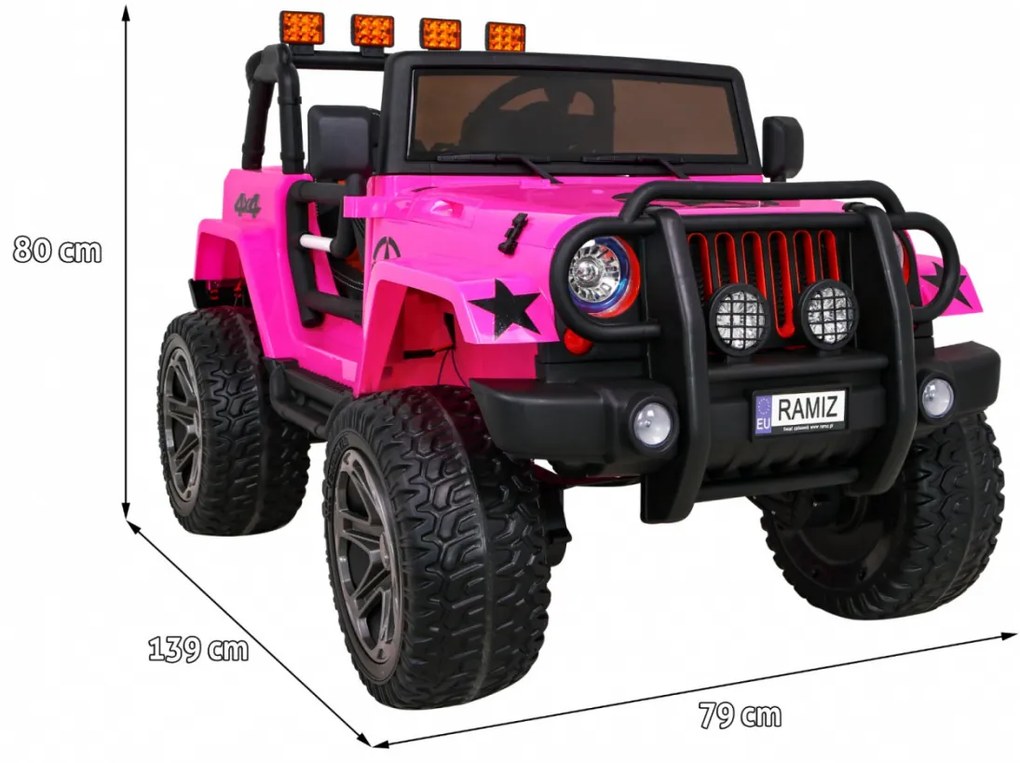 Jipe elétrico para Crianças 24V 4x4 2 Lugares The Monster Jeep Rodas de EVA, Assento de couro Rosa