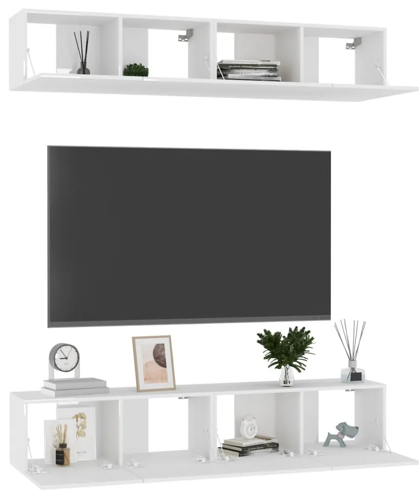 Móveis de TV 4 pcs 80x30x30 cm contraplacado branco brilhante