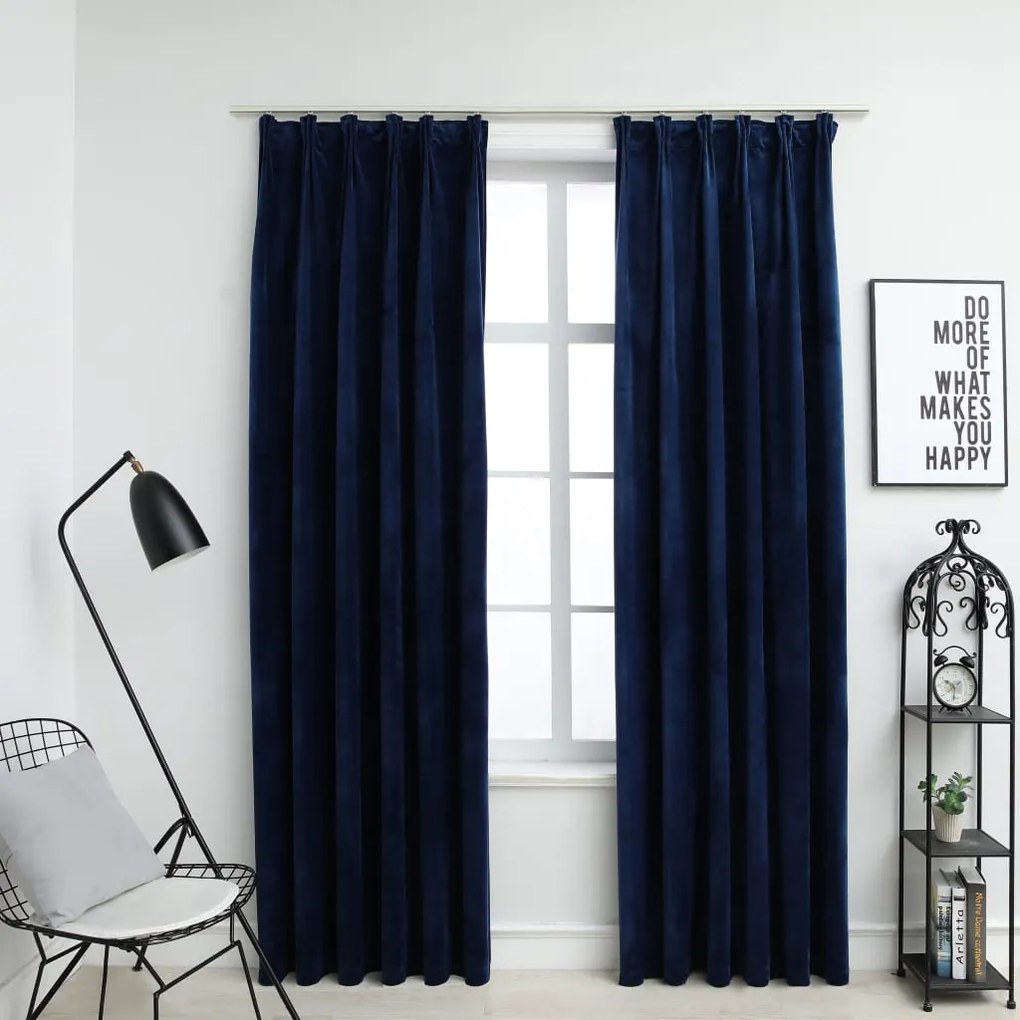 Cortinas blackout c/ ganchos 2 pcs 140x225cm veludo azul escuro