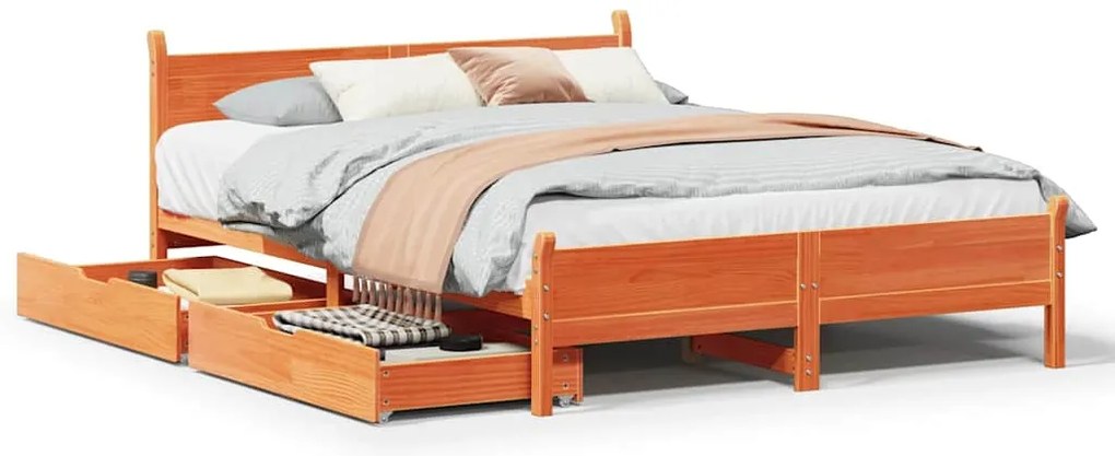 Cama sem colchão 140x190 cm pinho maciço castanho-mel