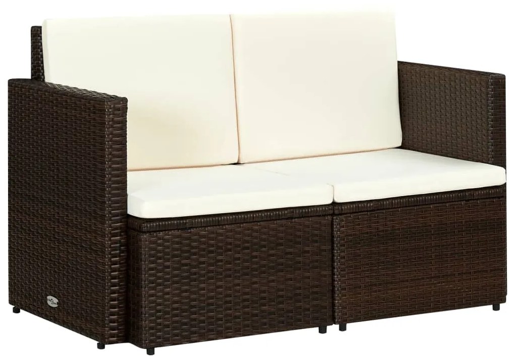 44178 vidaXL Sofá de jardim 2 lugares com almofadões vime PE castanho