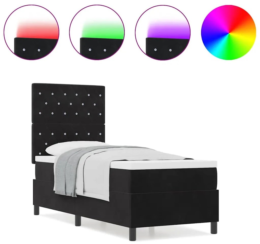 Cama com Estrado vidaXL com Colchão e LED Preto 80x200 cm Veludo