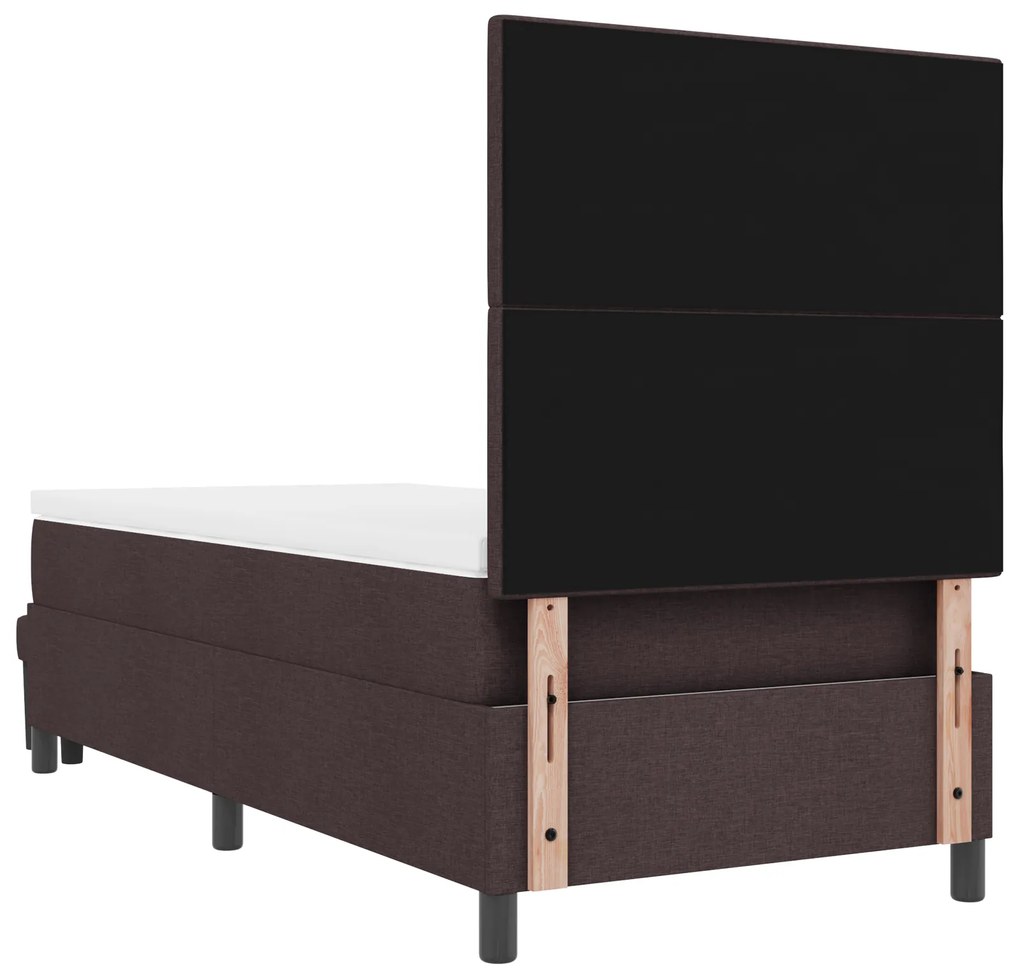 Cama Box Spring com Colchão & Banco Marrom Escuro 90x200 cm Tecido