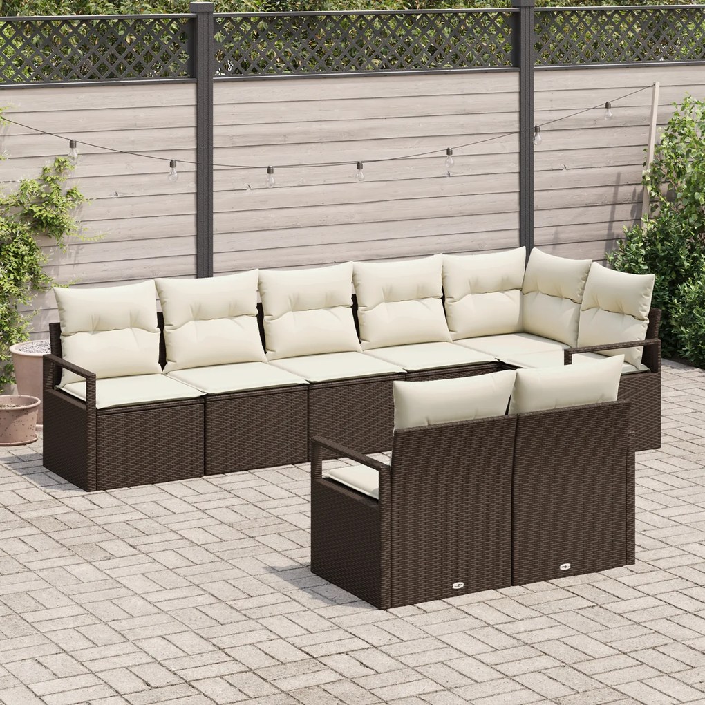Conjunto de Sofá de Jardim de 8 Peças com Almofadas Castanho Rattan vi