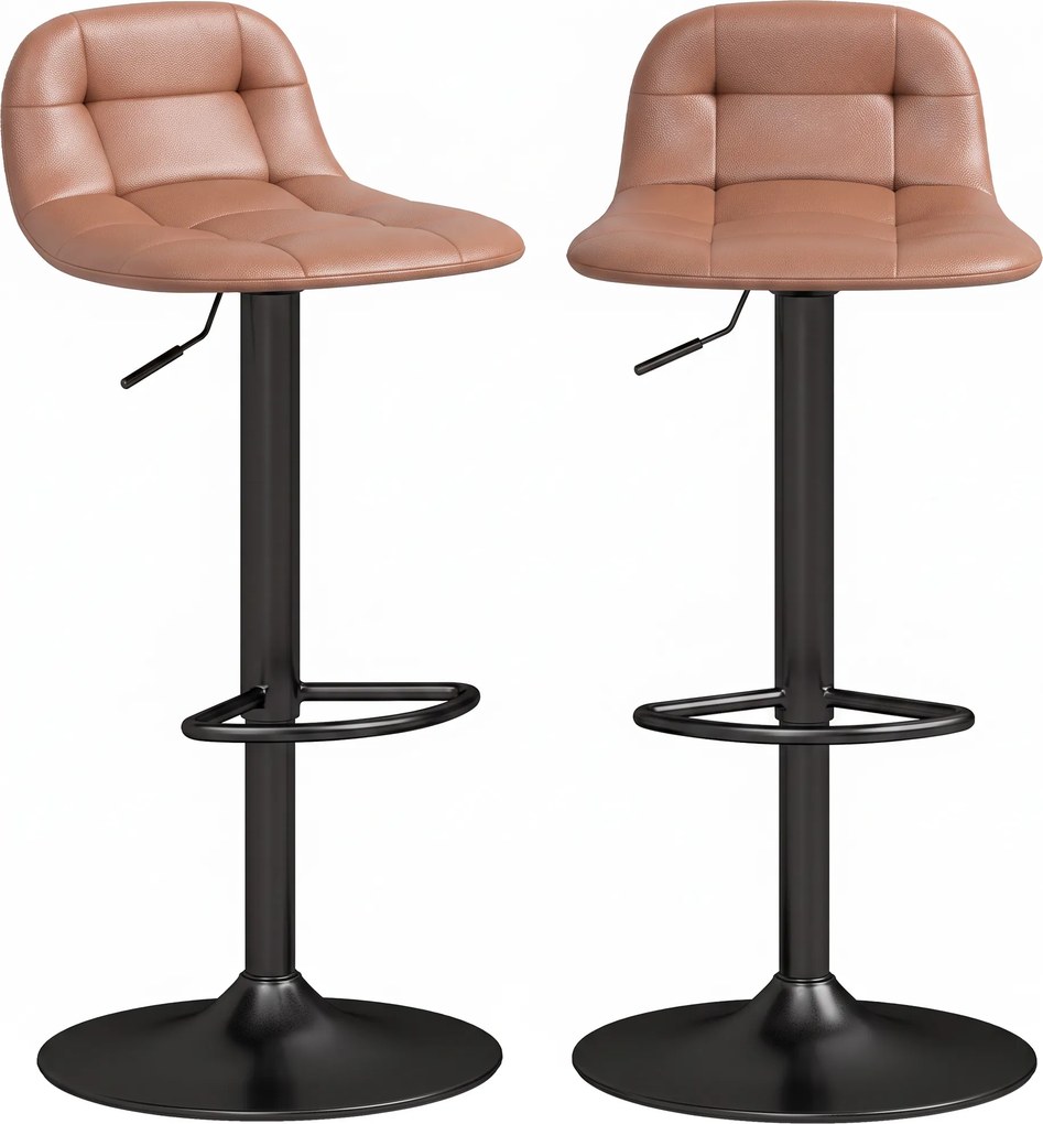 Conjunto de 2 bancos de bar em couro PU, estilo retro-industrial, altura ajustável, giratórios a 360°, 40 x 41,5 x 76-98 cm, castanho