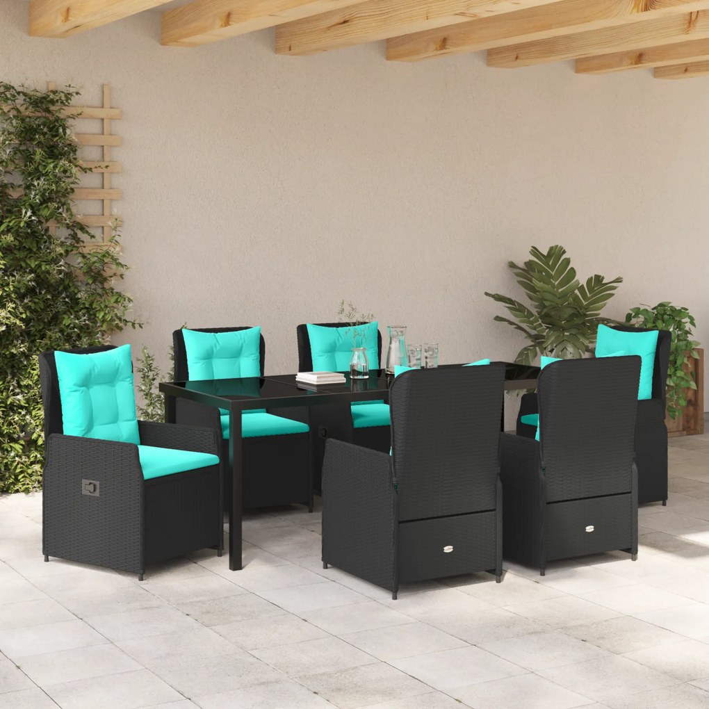 Conjunto de Jantar de Jardim de 7 Peças Preto Vime PE