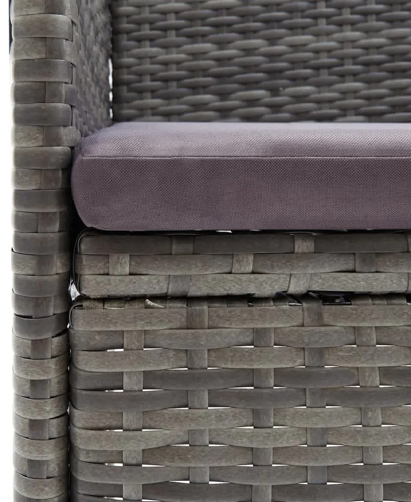 3 pcs conjunto de jantar p/ jardim c/ almofadões vime PE cinza