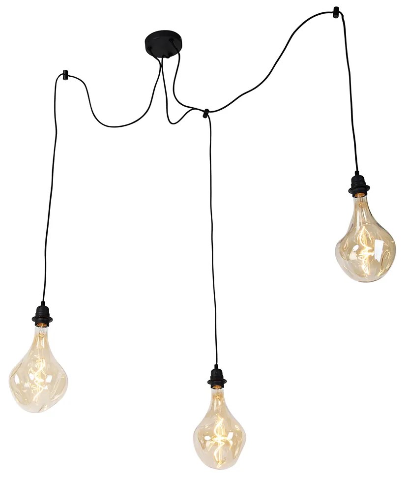 Candeeiro de suspensão preto 3 luzes incl. LED dourado regulável - Cava Luxe Moderno
