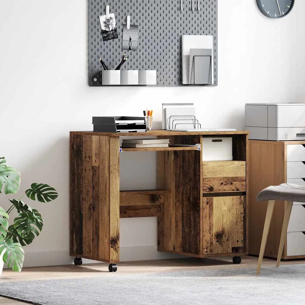 vidaXL Mesa com Rodas com gaveta Madeira Antiga 91 x 50 x 77 cm