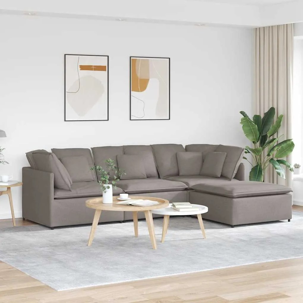 vidaXL Sofá modular com pufes e almofadas tecido cinzento-acastanhado