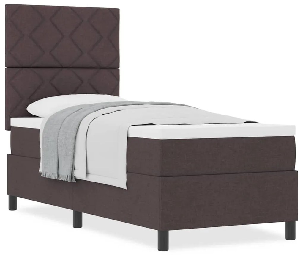 Cama Box Spring com Colchão Castanho Escuro 80x200 cm Tecido