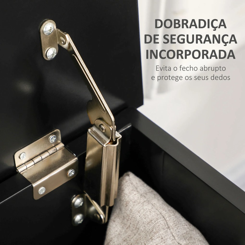 Baú de Armazenamento de Madeira Baú de Arrumação com Dobradiça de Segurança Carga Máxima 20 kg 81x40x46 cm Preto