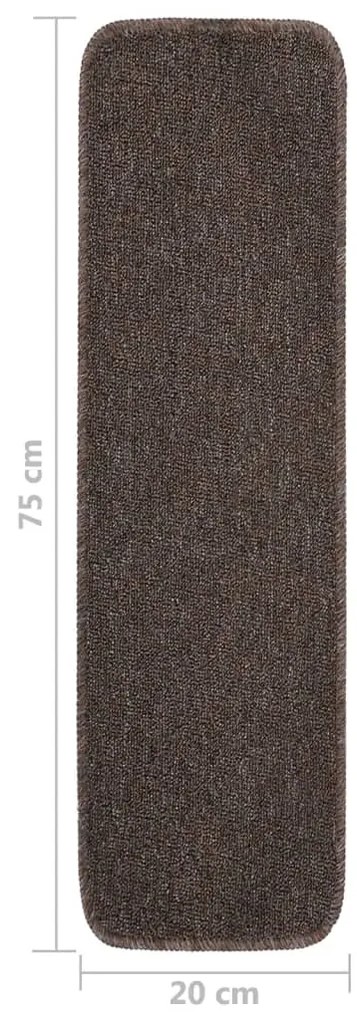 Tapetes antiderrapantes retang. escadas 15pcs 75x20 cm castanho
