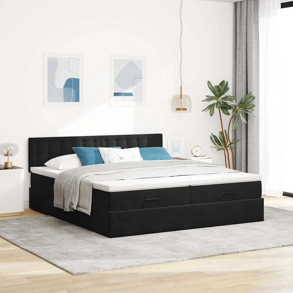 Estrutura de cama otomana com colchões 160x200 cm veludo preto